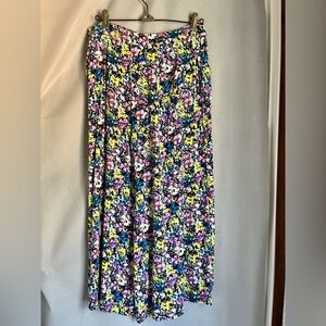 Zara Floral Wide Leg Culotte Pants Womens L Colorful Palazzo Summer Boho